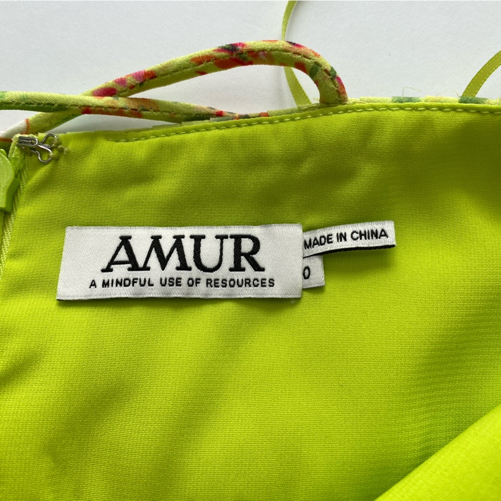 AMUR Women’s Nico Pleaded Floral Dress Size 0 Lime New - Picture 14 of 16